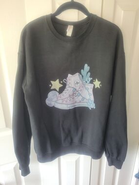 Jerzees Black Sweatshirt with Pastel Pink & Blue Sneaker Graphic